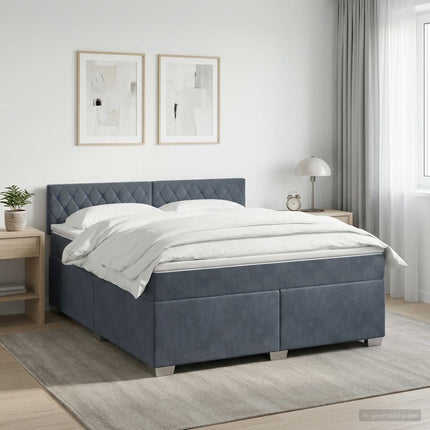 Box Spring Seng med Madras og LED Mørkegrå 140 x 200 cm Velour