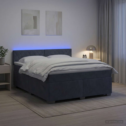 Box Spring Seng med Madras og LED Mørkegrå 140 x 200 cm Velour