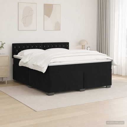 Box Spring Seng med Madras og LED Sort 180 x 200 cm Velour