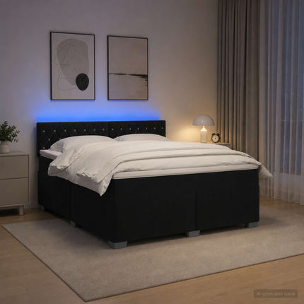 Box Spring Seng med Madras og LED Sort 180 x 200 cm Velour