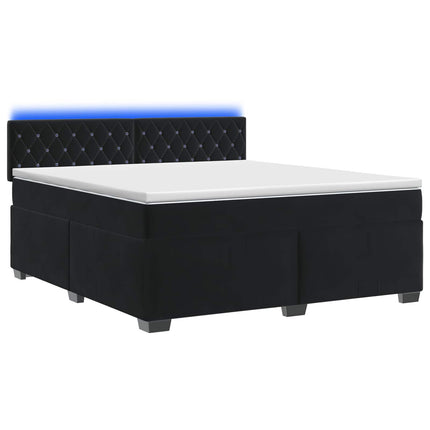 Box Spring Seng med Madras og LED Sort 180 x 200 cm Velour