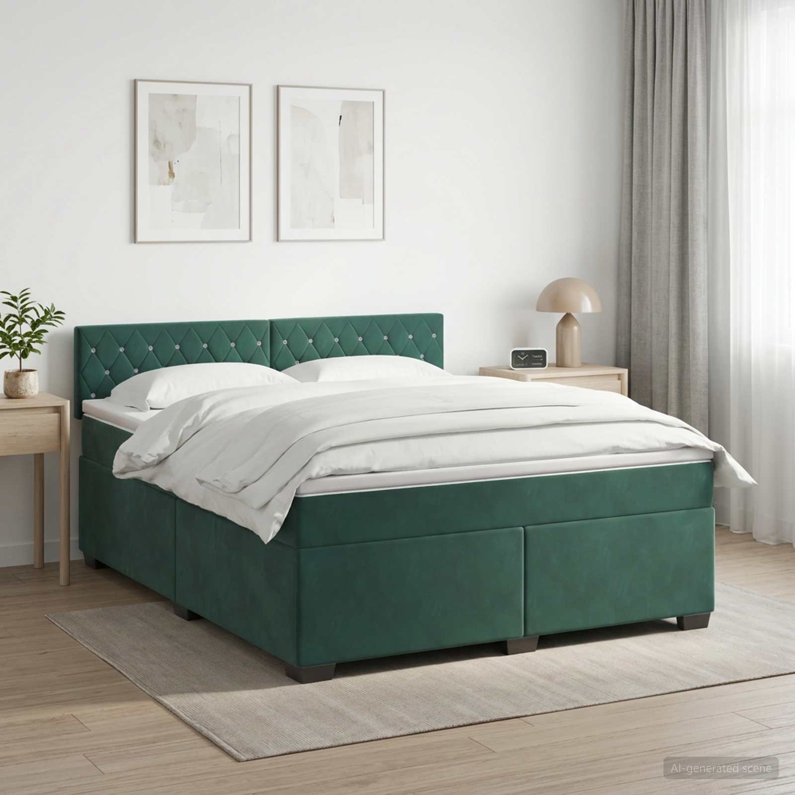 Box Spring Seng med Madras og LED Mrkegrn 140 x 190 cm Velour