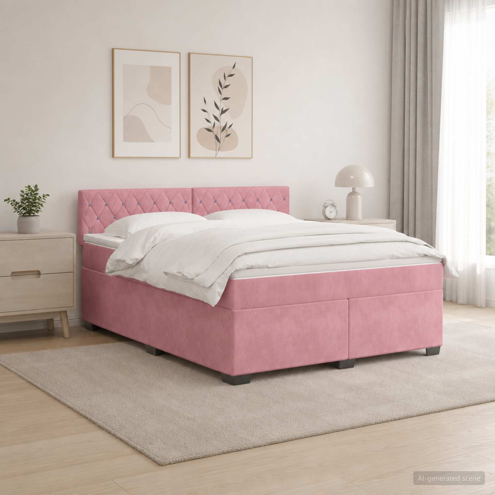 Box Spring Seng med Madras og LED Lyserd 140 x 200 cm Velour