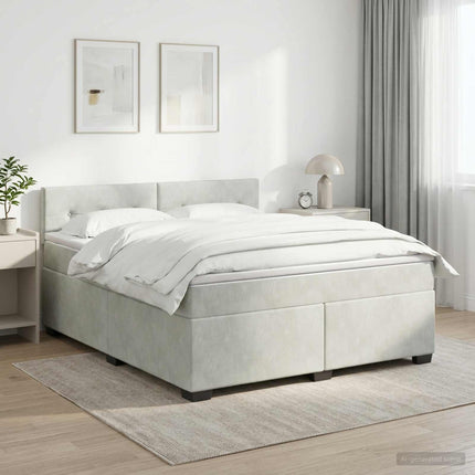 Box Spring Seng med Madras og LED Lysegrå 160 x 200 cm Velour