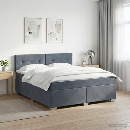 Box Spring Seng med Madras og LED Mørkegrå 140 x 190 cm Velour