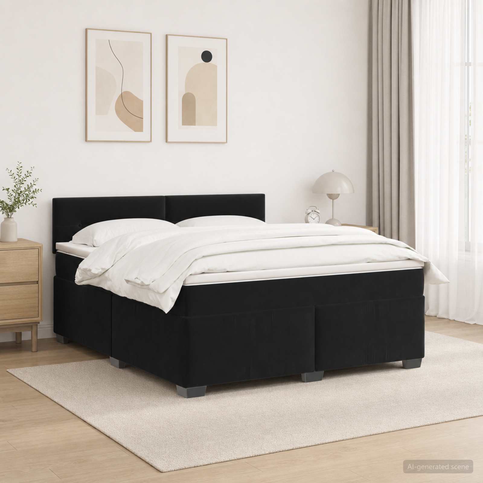 Box Spring Seng med Madras og LED Sort 140 x 200 cm Velour