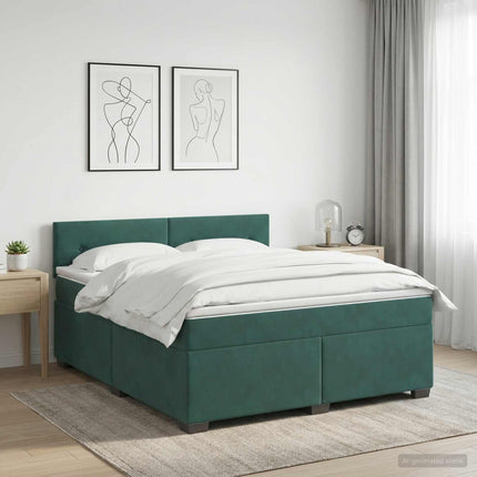 Box Spring Seng med Madras og LED Mørkegrøn 160 x 200 cm Velour