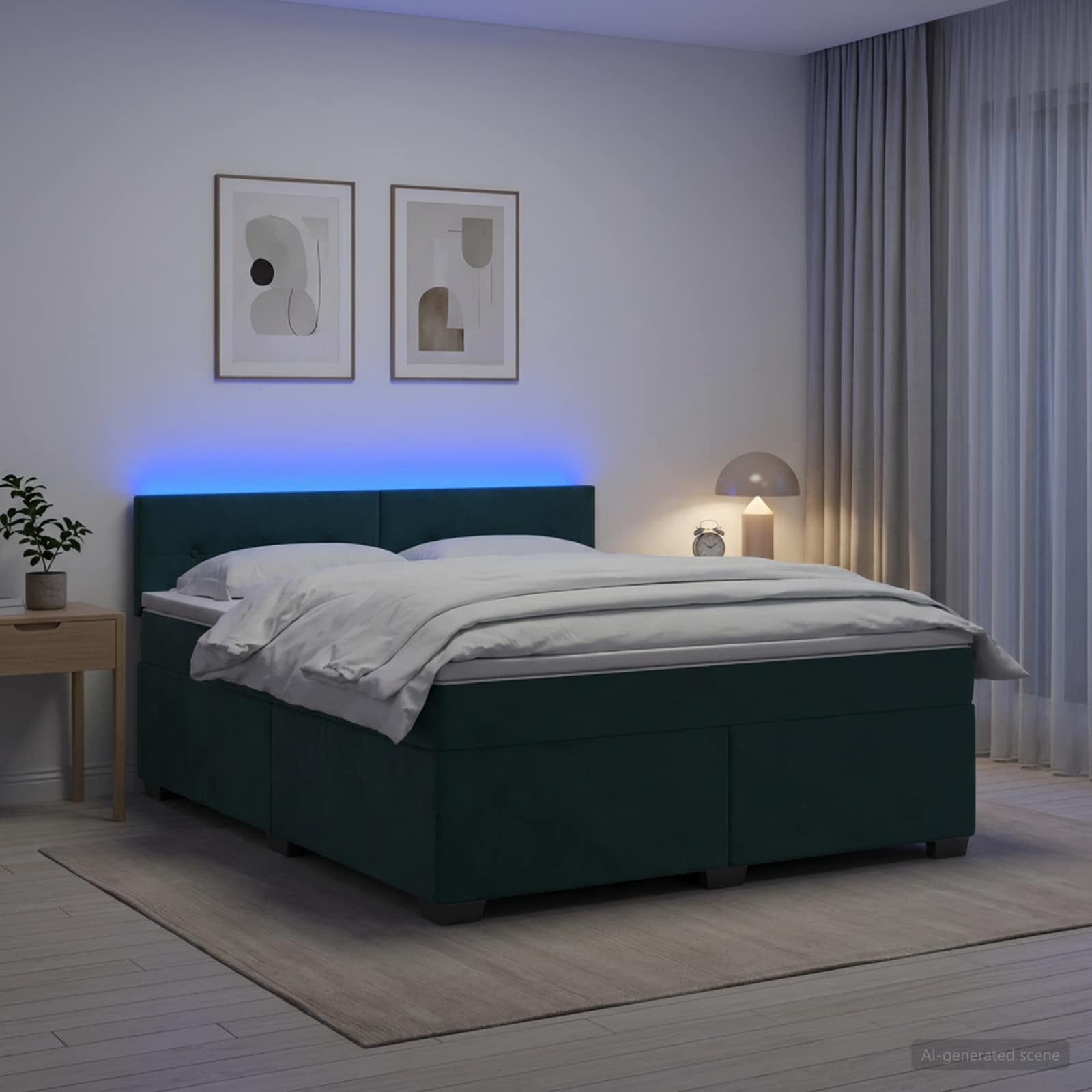 Box Spring Seng med Madras og LED Mrkegrn 140 x 190 cm Velour