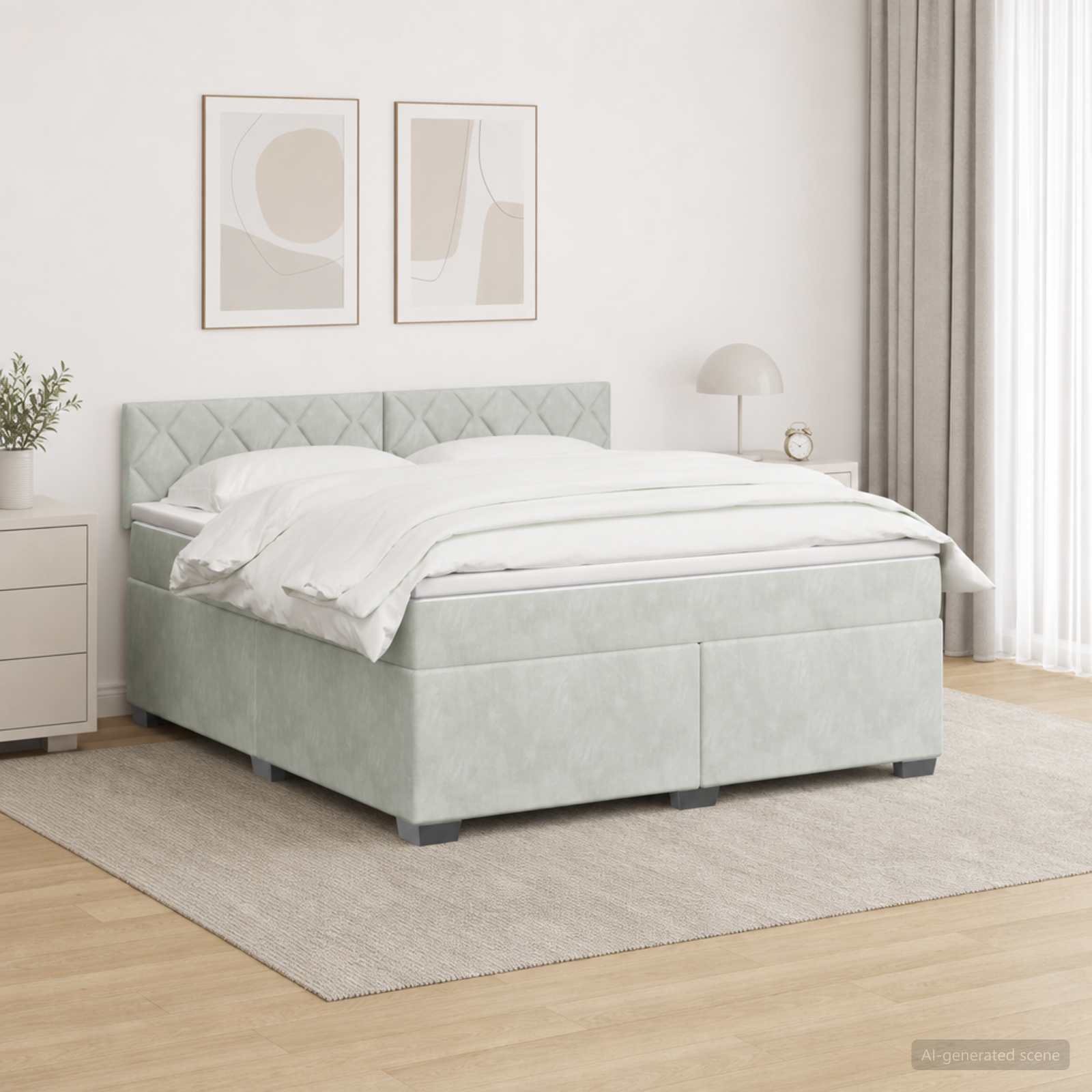 Box Spring Seng med Madras og LED Lysegr 140 x 200 cm Velour