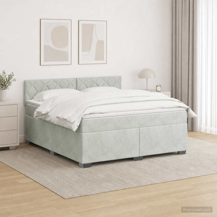 Box Spring Seng med Madras og LED Lysegrå 140 x 190 cm Velour