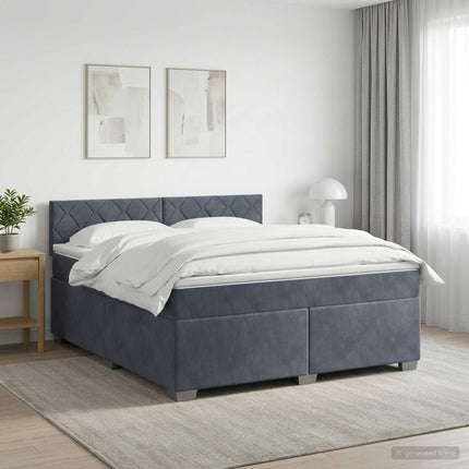 Box Spring Seng med Madras og LED Mørkegrå 160 x 200 cm Velour
