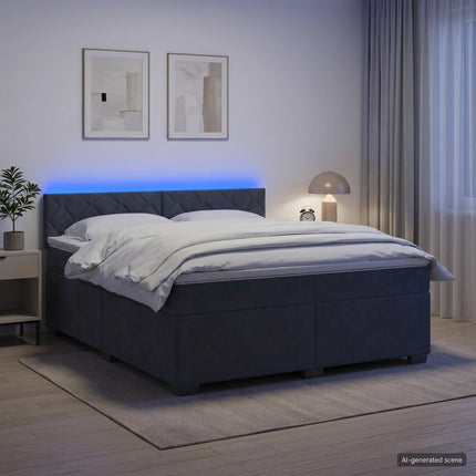 Box Spring Seng med Madras og LED Mørkegrå 160 x 200 cm Velour