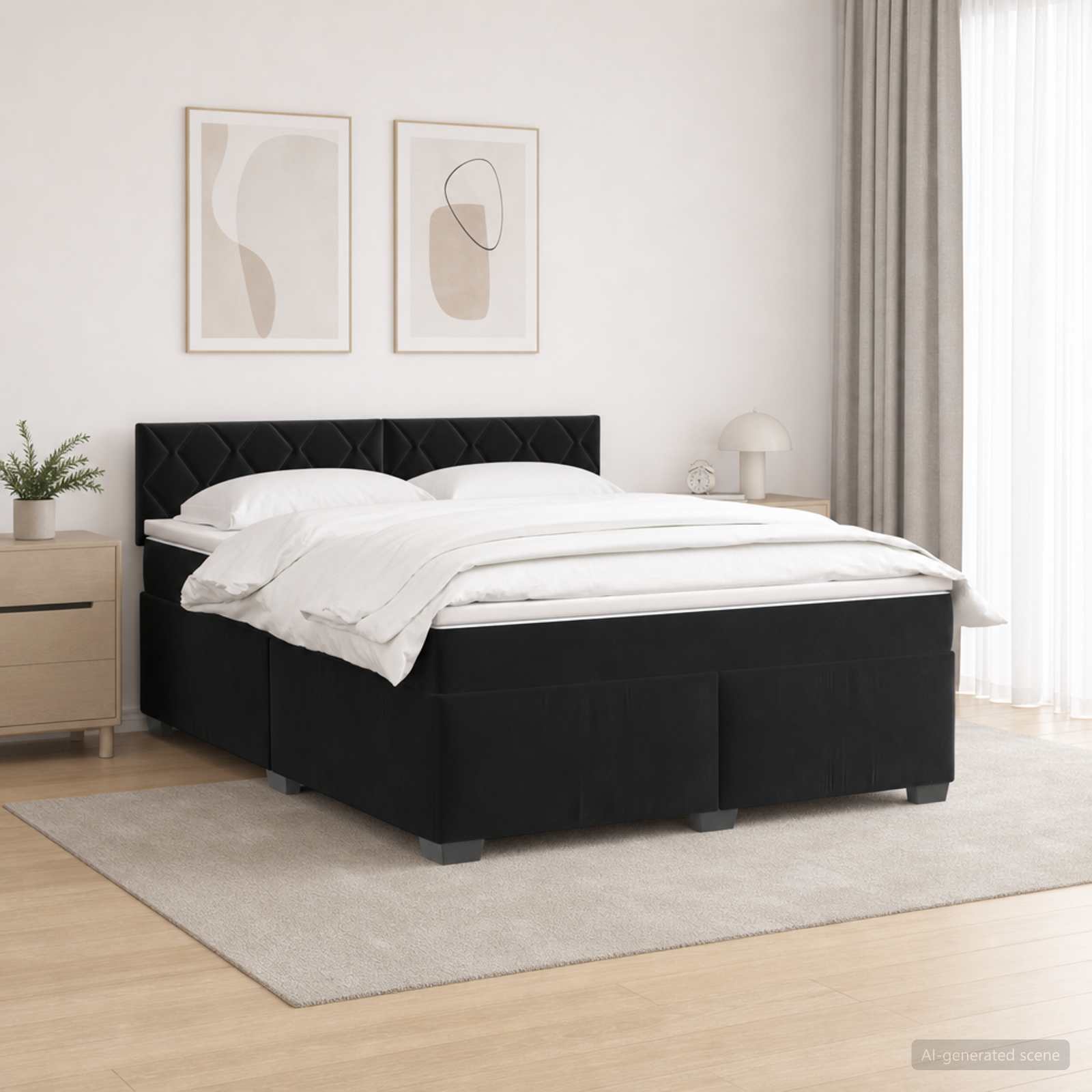 Box Spring Seng med Madras og LED Sort 180 x 200 cm Velour