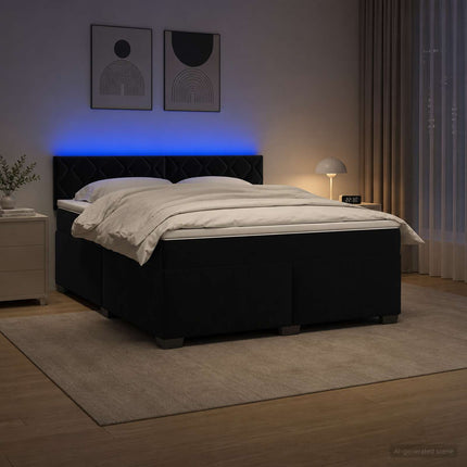 Box Spring Seng med Madras og LED Sort 180 x 200 cm Velour