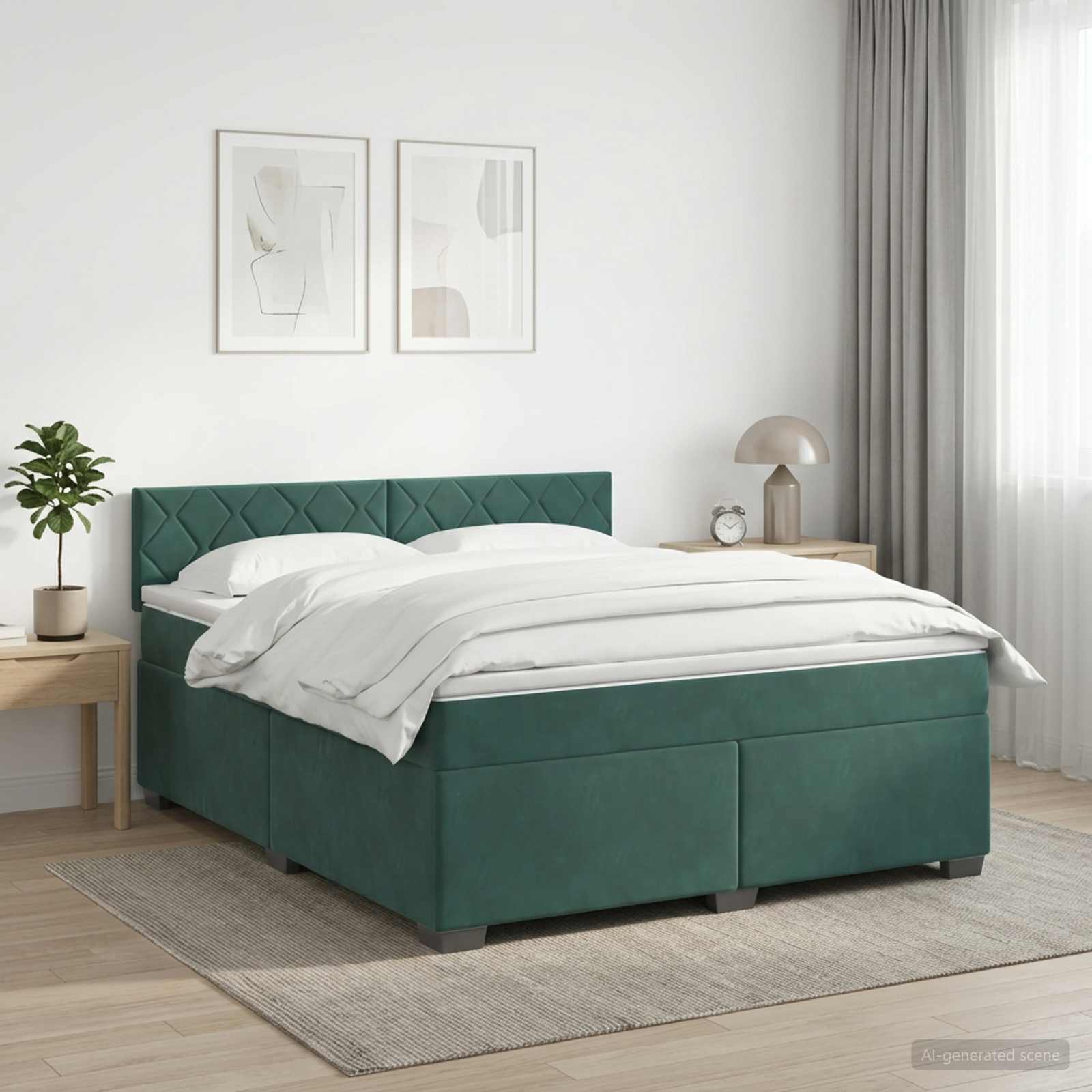Box Spring Seng med Madras og LED Mrkegrn 140 x 200 cm Velour