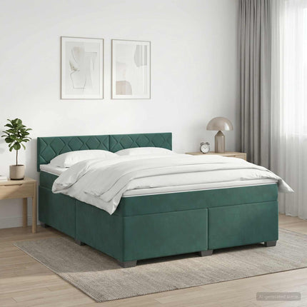 Box Spring Seng med Madras og LED Mørkegrøn 160 x 200 cm Velour