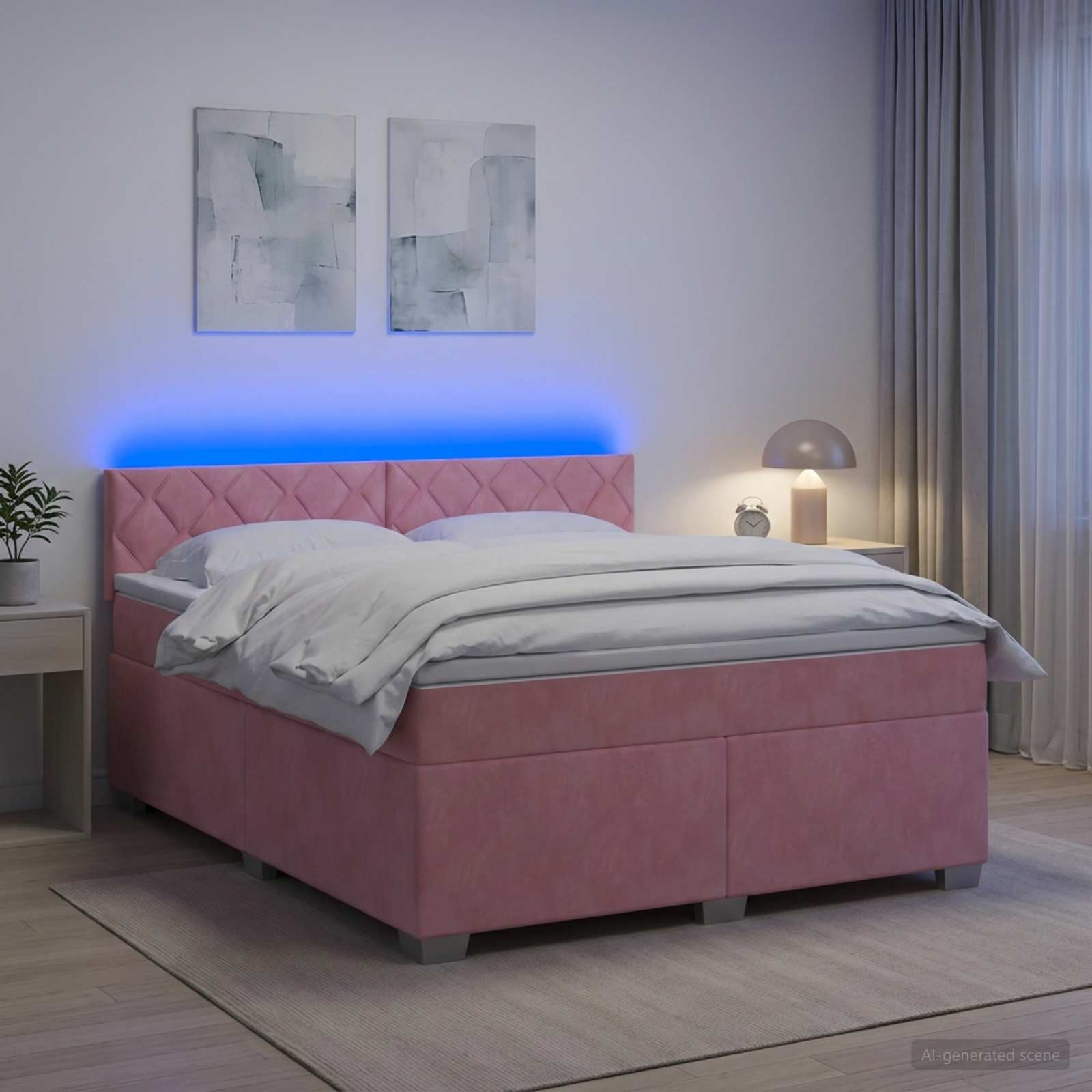Box Spring Seng med Madras og LED Lyserd 140 x 200 cm Velour