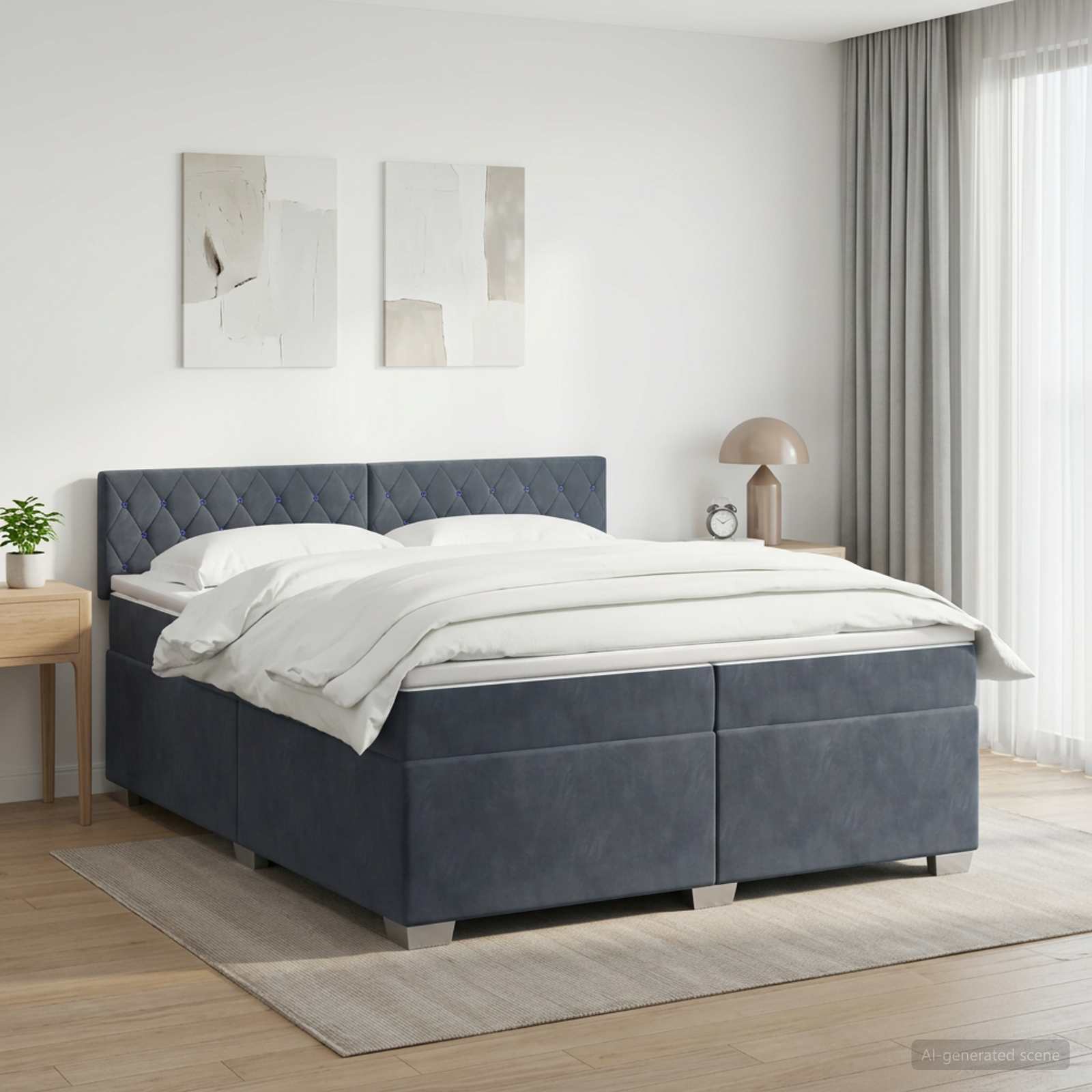 Box Spring Seng med Madras og LED Mrkegr 200 x 200 cm Velour