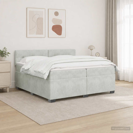 Box Spring Seng med Madras og LED Lysegrå 200 x 200 cm Velour