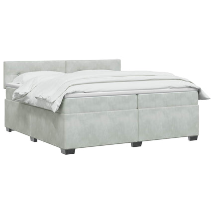 Box Spring Seng med Madras og LED Lysegrå 200 x 200 cm Velour