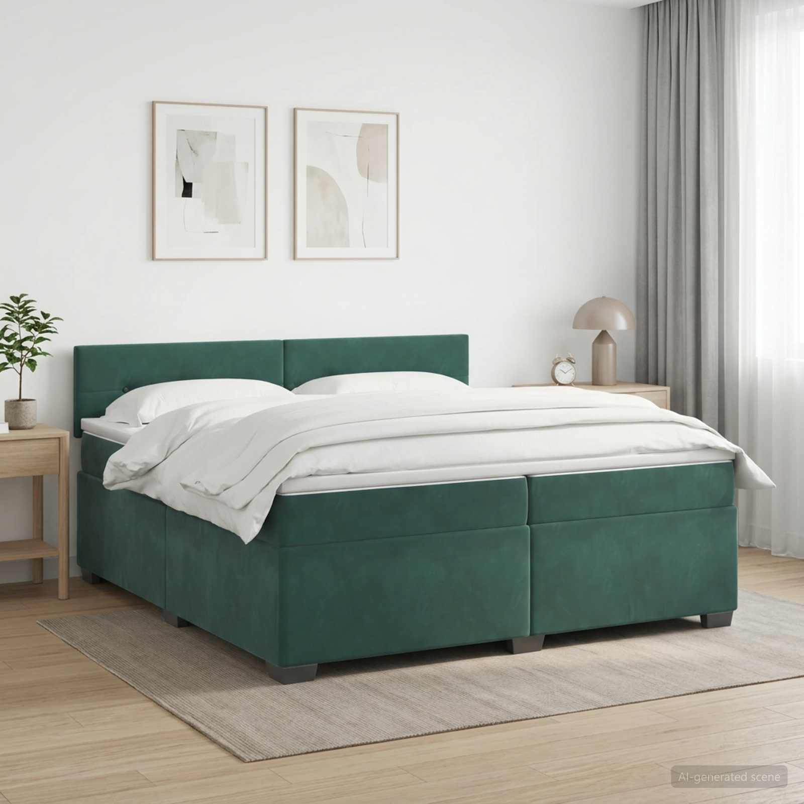 Box Spring Seng med Madras og LED Mrkegrn 200 x 200 cm Velour