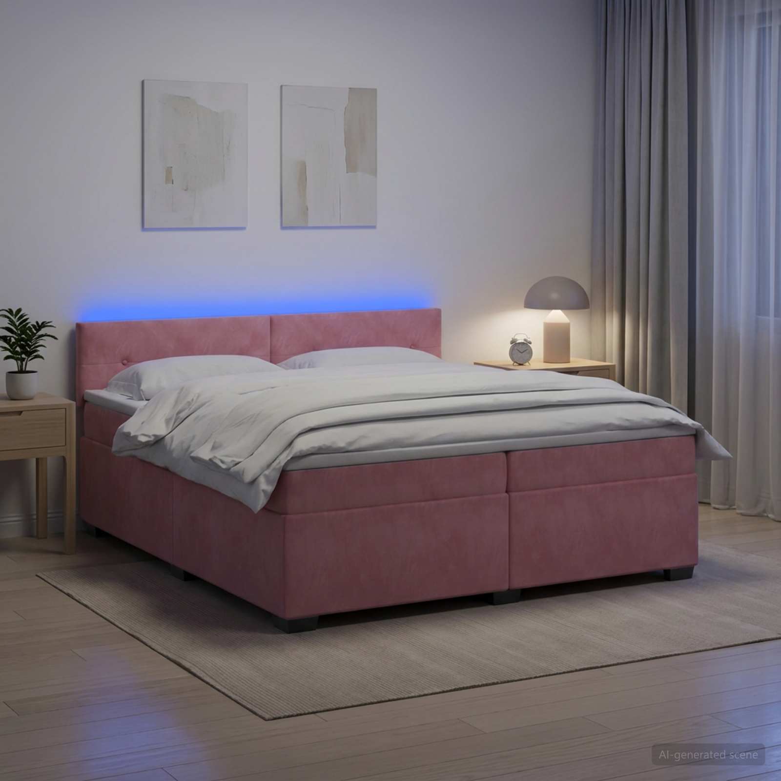 Box Spring Seng med Madras og LED Lyserd 200 x 200 cm Velour