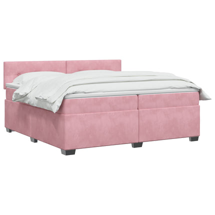 Box Spring Seng med Madras og LED Lyserød 200 x 200 cm Velour