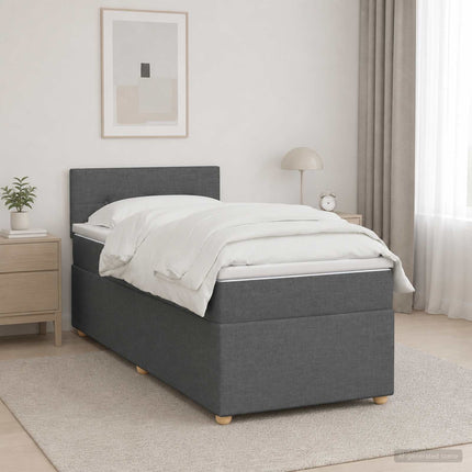 Box Spring Seng med Madras og LED Mørkegrå 90 x 190 cm Stof