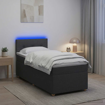 Box Spring Seng med Madras og LED Mørkegrå 90 x 190 cm Stof