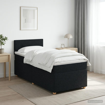 Boxmadras med topmadras med hovedgærde Sort 90 x 200 cm Stof