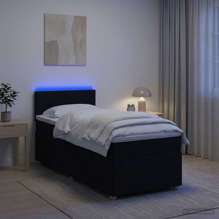 Boxmadras med topmadras med hovedgærde Sort 80 x 200 cm Stof