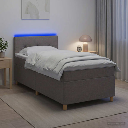 Boxmadras med topmadras med hovedgærde Gråbrun 90 x 190 cm Stof