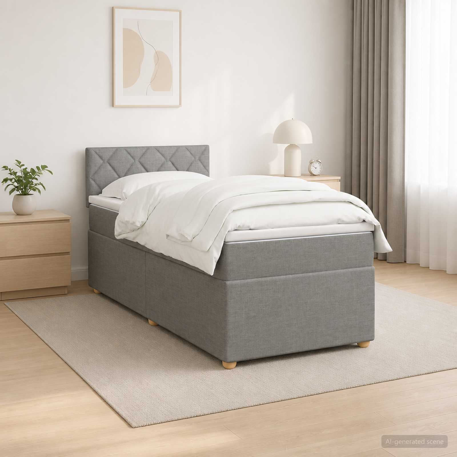 Boxmadras med topmadras Lysegr 100 x 200 cm Stof