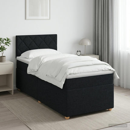 Boxmadras med topmadras med hovedgærde Sort 90 x 190 cm Stof