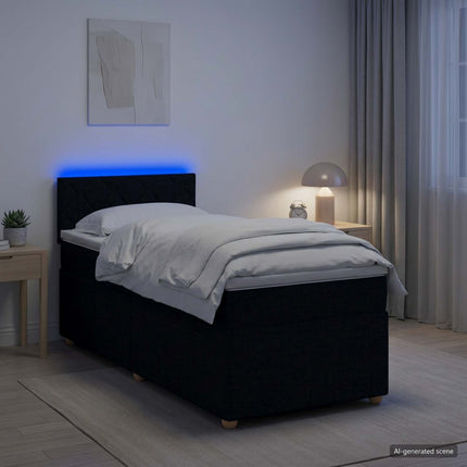 Boxmadras med topmadras med hovedgærde Sort 100 x 200 cm Stof
