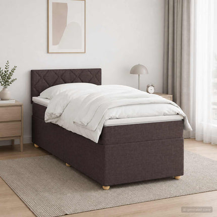 Boxmadras med topmadras Mørk Brun 80 x 200 cm Stof