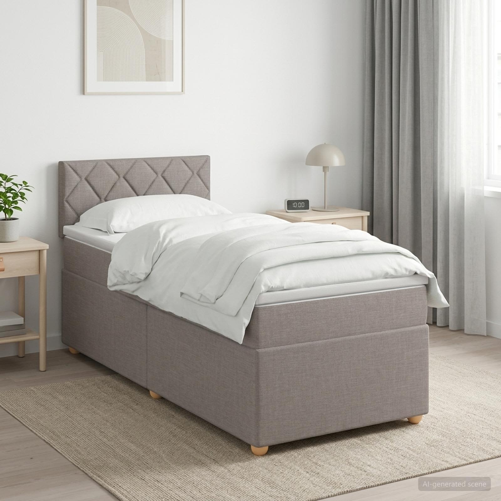 Boxmadras med topmadras Grbrun 100 x 200 cm Stof