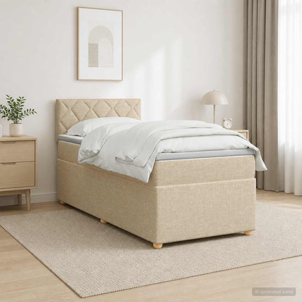 Boxmadras med topmadras Cremefarvet 90 x 200 cm Stof