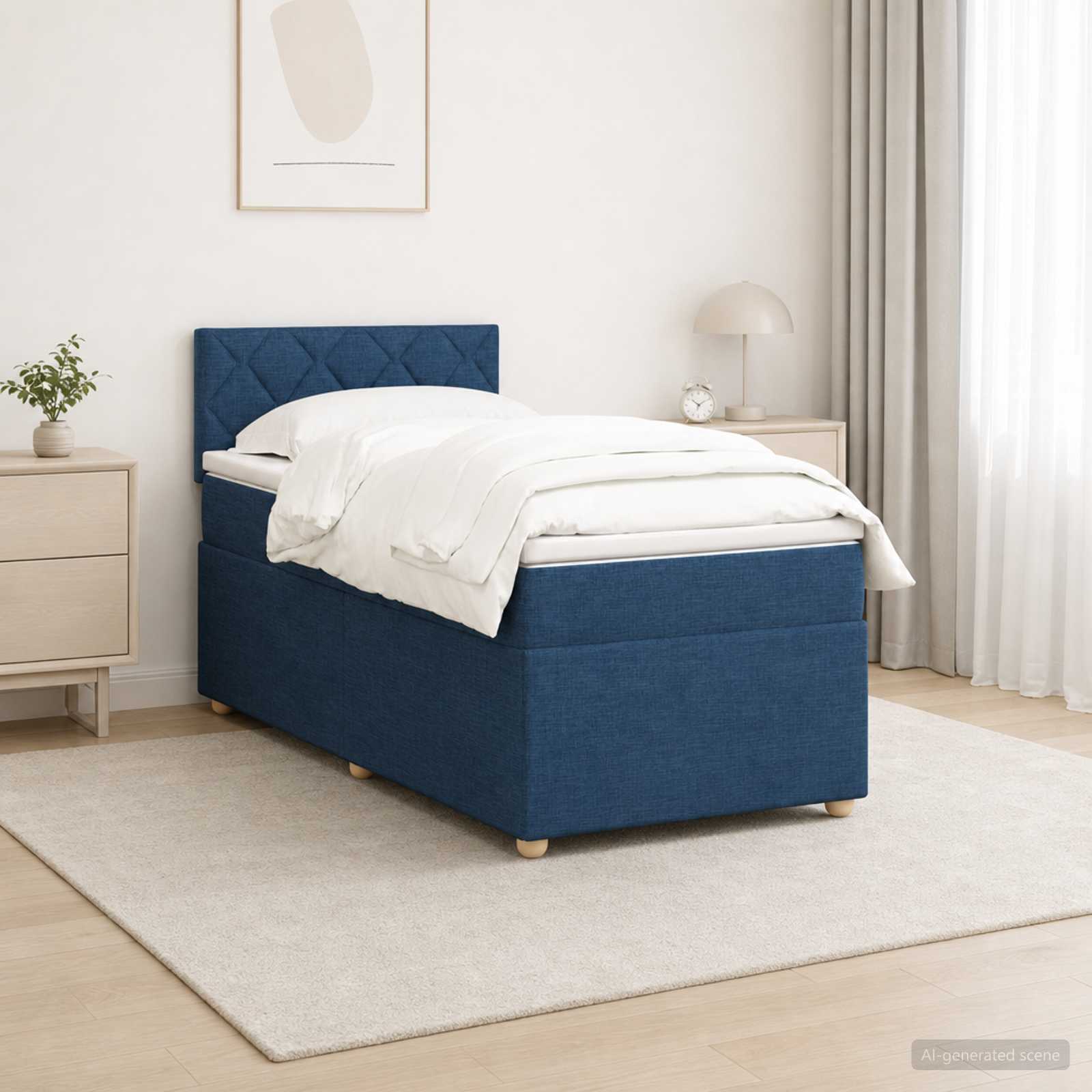 Boxmadras med topmadras med hovedgrde Bl 100 x 200 cm Stof