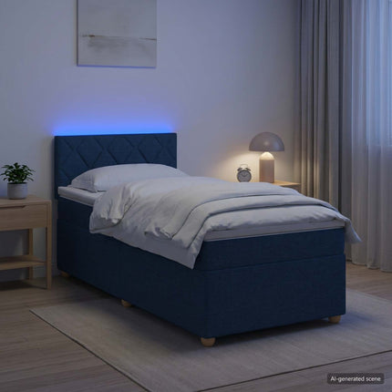 Boxmadras med topmadras med hovedgærde Blå 90 x 200 cm Stof