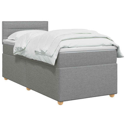 Boxmadras med topmadras med hovedgærde Lysegrå 90 x 190 cm Stof