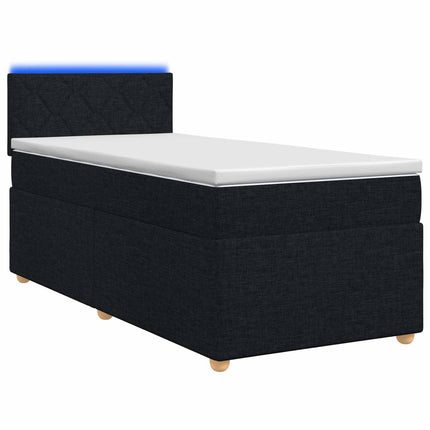 Boxmadras med topmadras med hovedgærde Sort 90 x 200 cm Stof