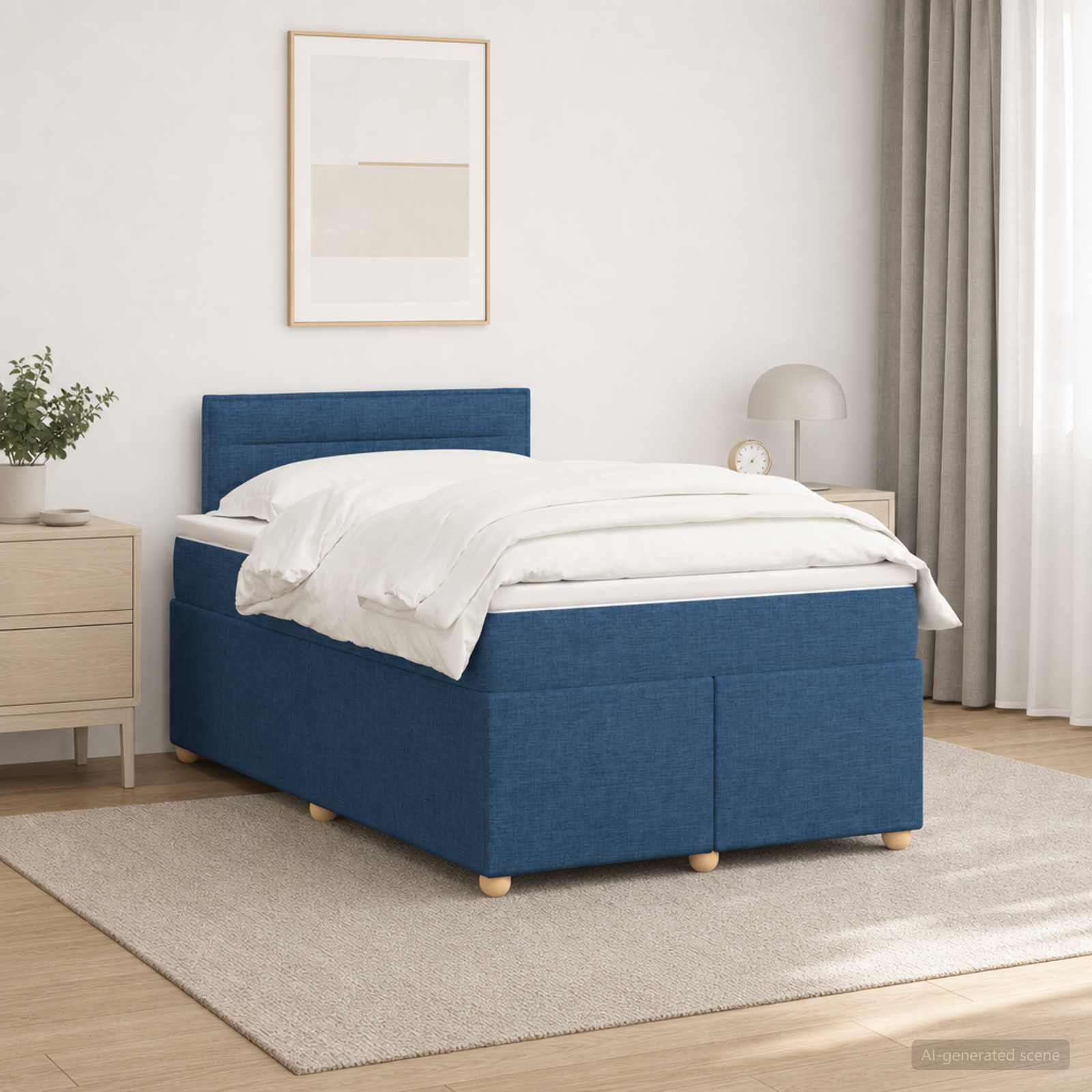 Boxmadras med topmadras med hovedgrde Bl 120 x 200 cm Stof