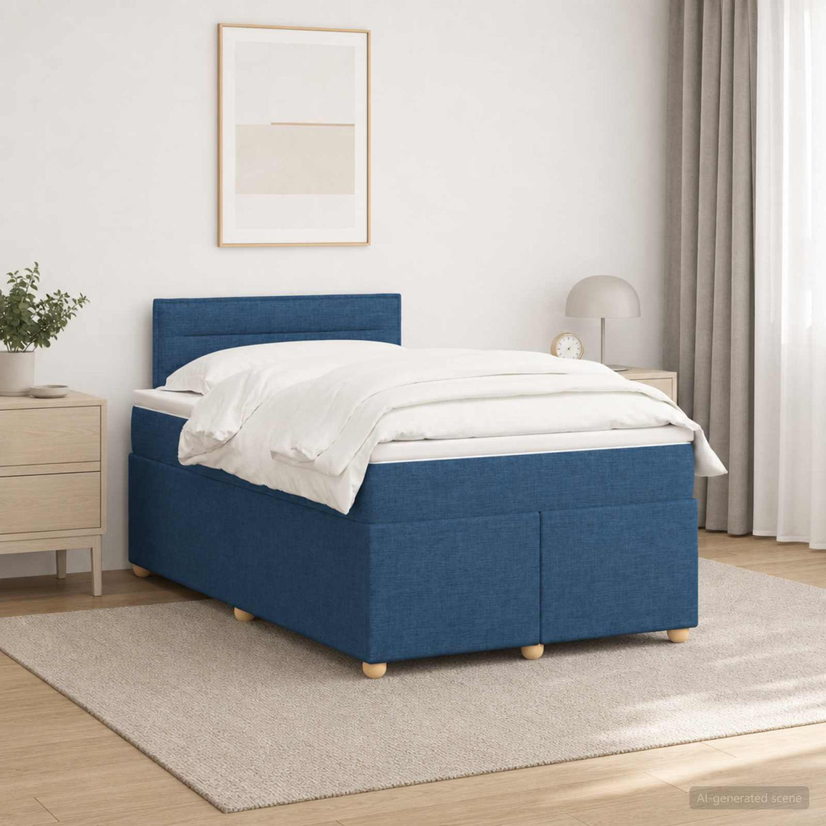 Boxmadras med topmadras med hovedgrde Bl 120 x 190 cm Stof