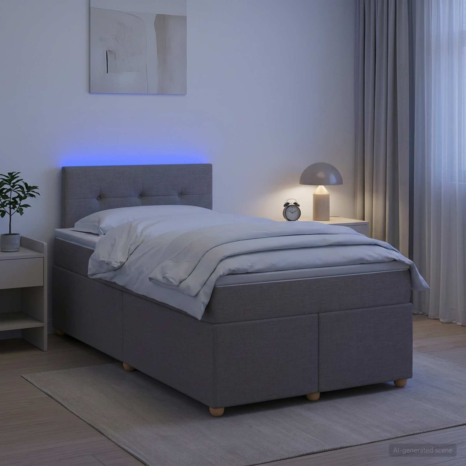 Boksmadrasseng med topmadras og LED i gråbrun 120 x 190 cm