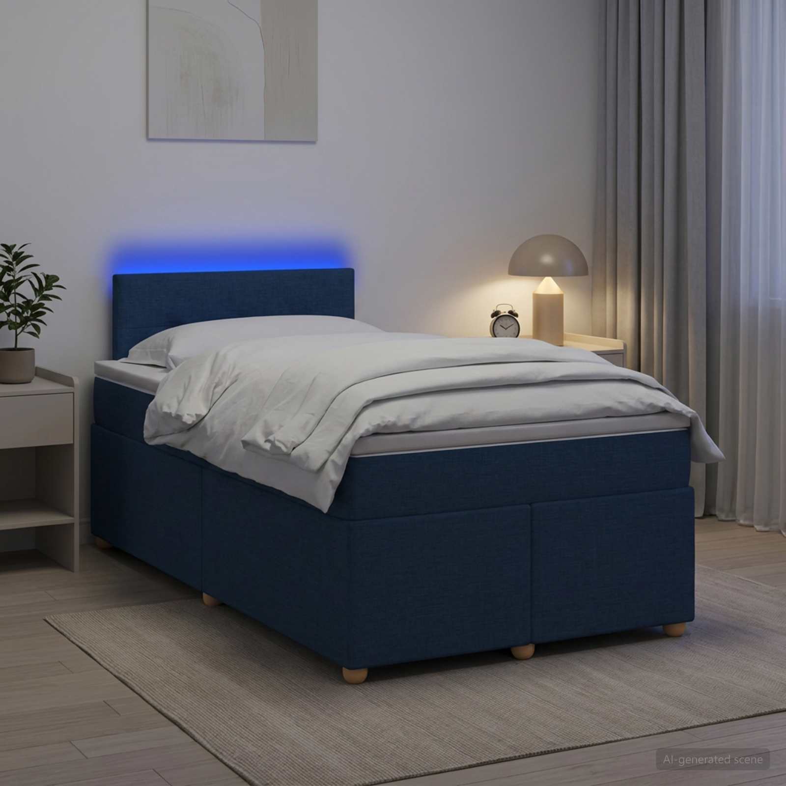Boxmadras med topmadras med hovedgrde Bl 120 x 200 cm Stof