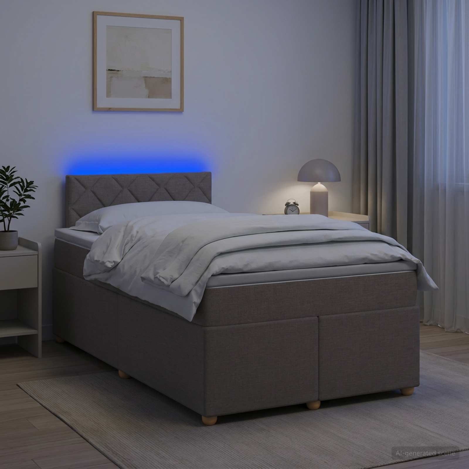 Boksmadrasseng med topmadras og LED gråbrun 120 x 190 cm