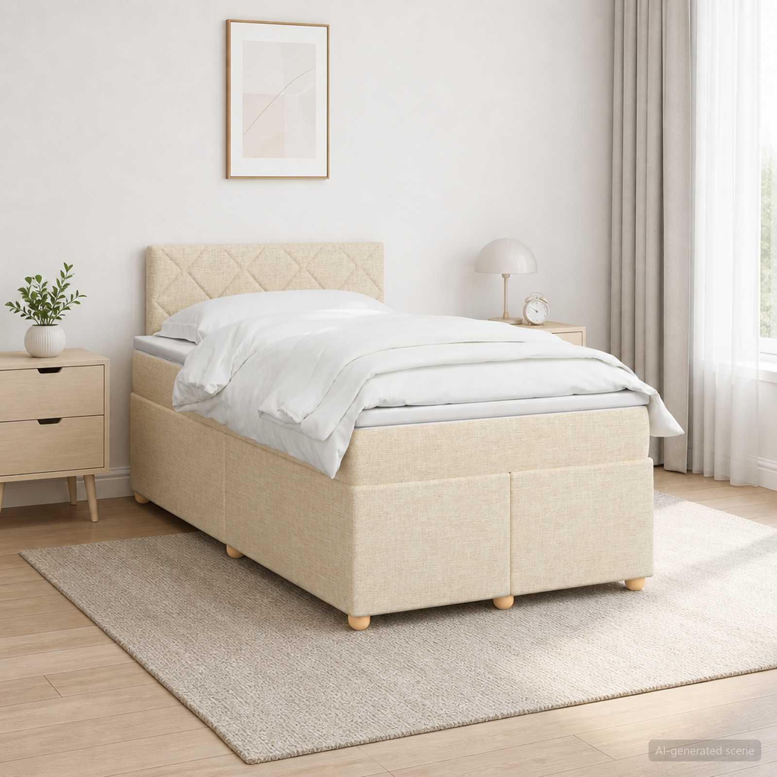 Boxmadras med topmadras Cremefarvet 120 x 200 cm Stof