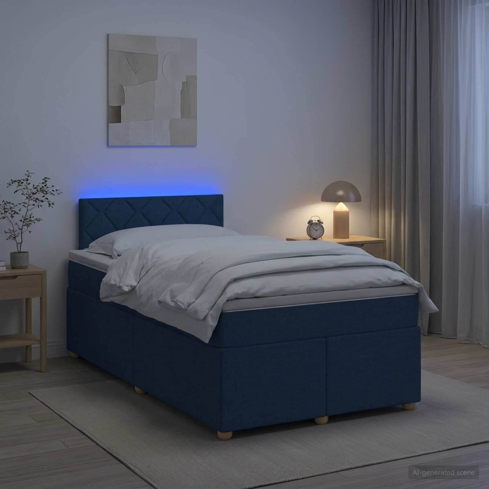 Boxmadras med topmadras med hovedgrde Bl 120 x 190 cm Stof