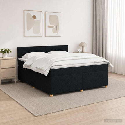 Boxmadras med topmadras med hovedgærde Sort 180 x 200 cm Stof
